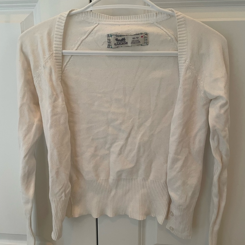 Garage White Cardigan Sweater Lightweight Knit